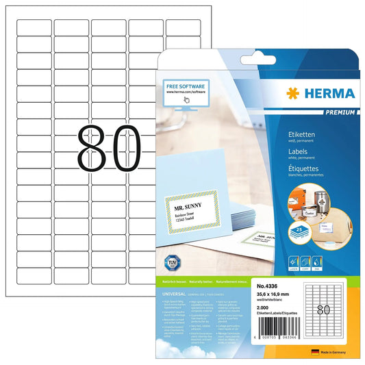 HERMA Etiketten PREMIUM 35.6x16.9mm 4336 weiss,perm. 2000 St./25 Bl. Idealshop