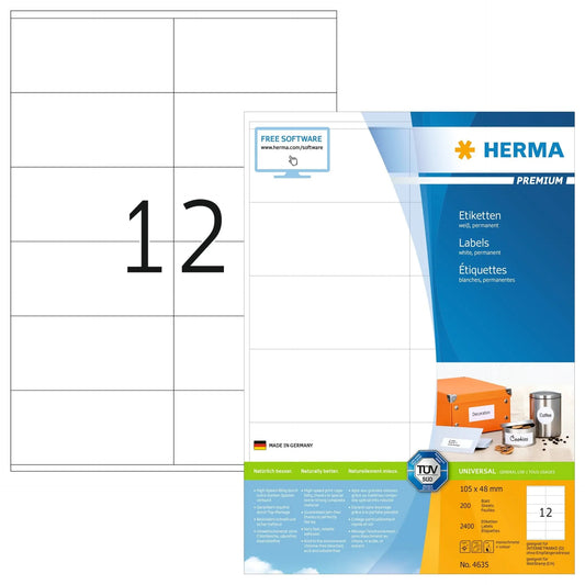 HERMA Etiketten Premium 105×48mm 4635 weiss 2400 Stück Idealshop