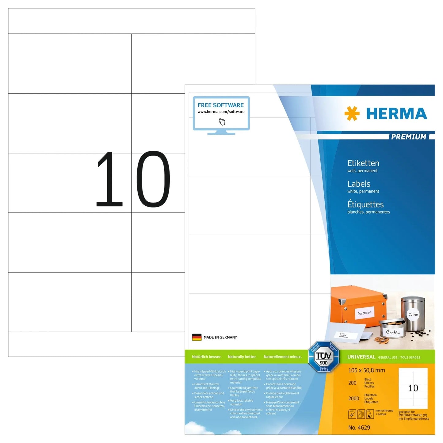HERMA Etiketten Premium 105x50,8mm 4629 weiss 2000 Stück Idealshop
