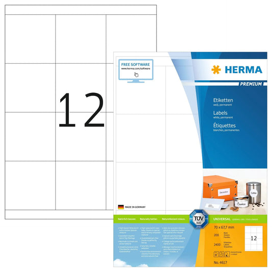 HERMA Etiketten Premium 70×67,7mm 4617 weiss 2400 Stück Idealshop
