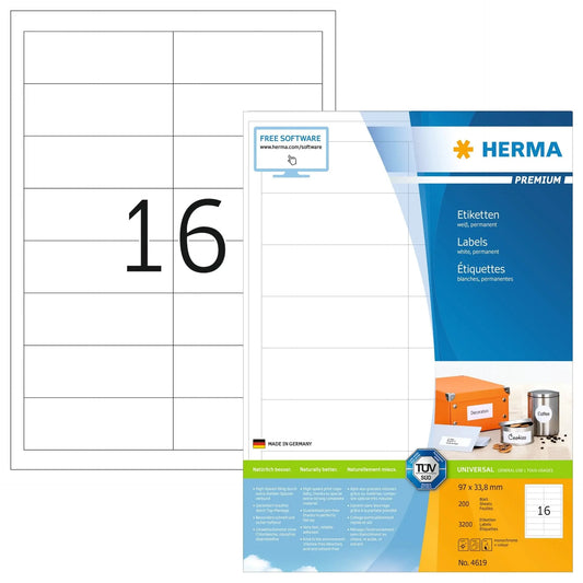 HERMA Etiketten Premium 96,5×33,8mm 4619 weiss 3200 Stück Idealshop