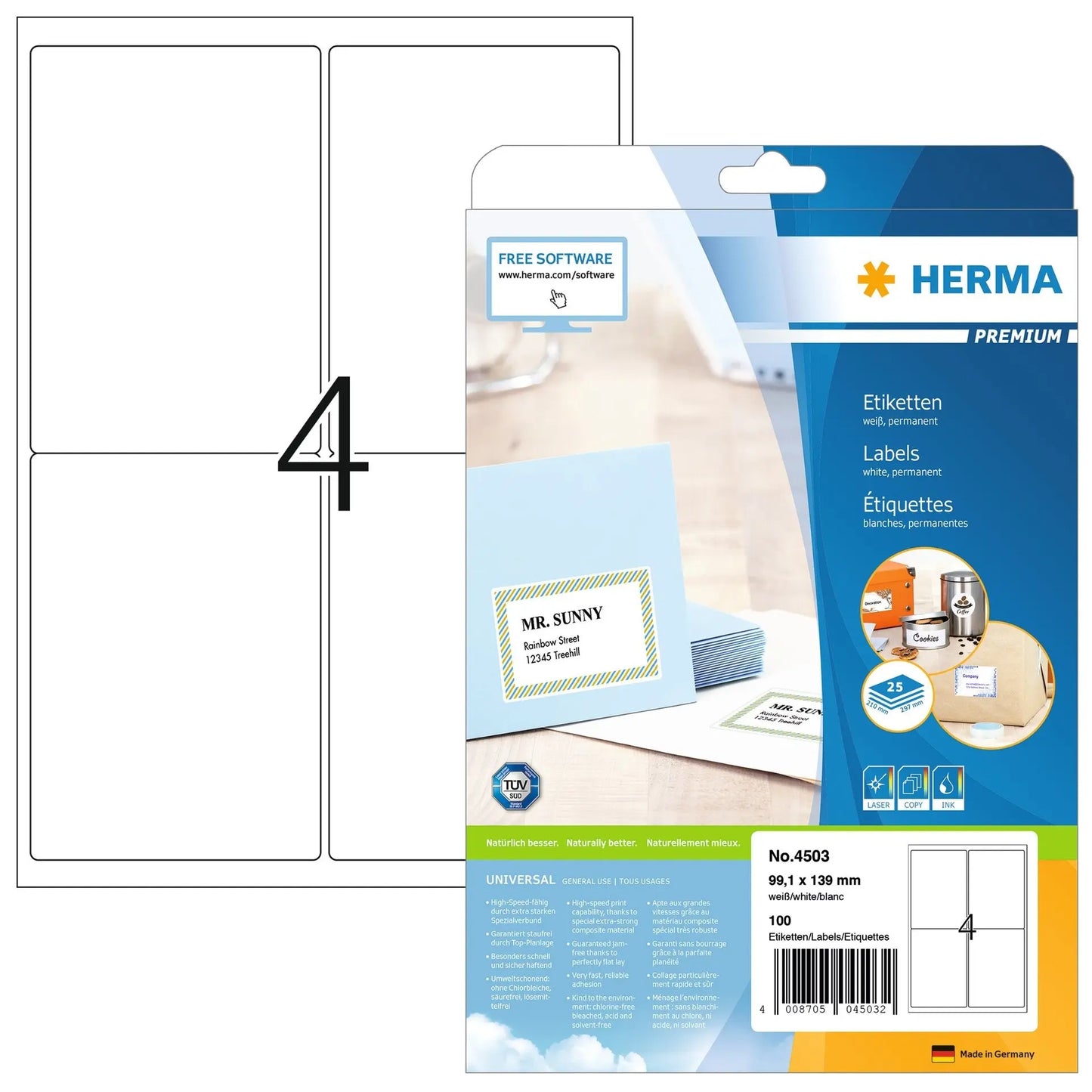 HERMA Etiketten Premium 99.1x139mm 4503 weiss, permanent 100 Stück Idealshop