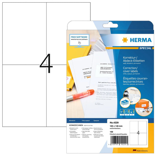 HERMA Etiketten SPECIAL 105x148mm 4229 weiss,perm. 100 St./25 Bl. Idealshop