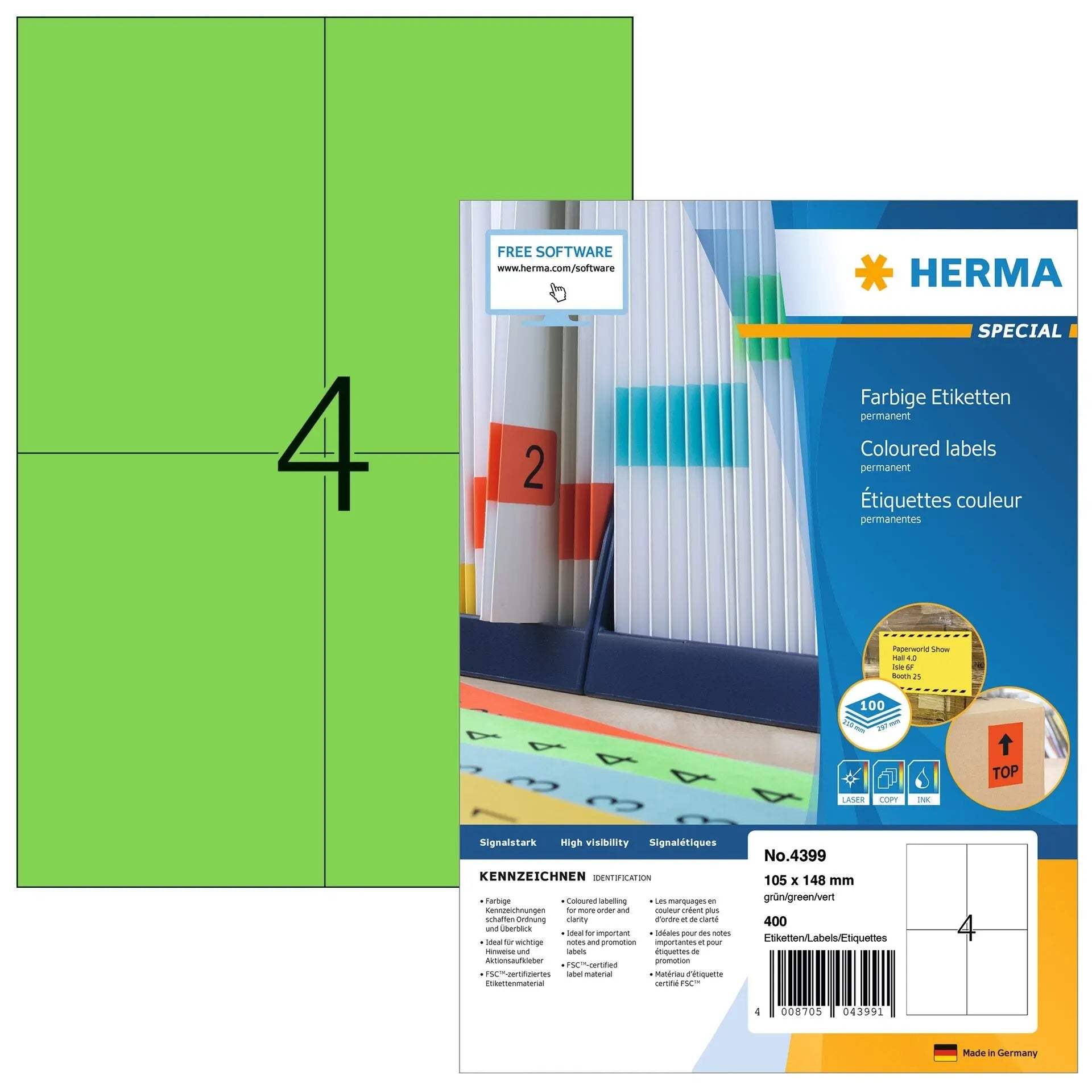 HERMA Etiketten SPECIAL 105x148mm 4399 grün,perm. 400 St./100 Bl. Idealshop