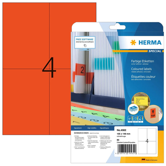 HERMA Etiketten SPECIAL 105x148mm 4562 rot,non-perm. 80 St./20 Bl. Idealshop