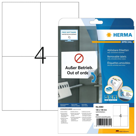 HERMA Etiketten SPECIAL 105x148mm 5082 weiss,non-perm. 100 St./25 Bl. Idealshop