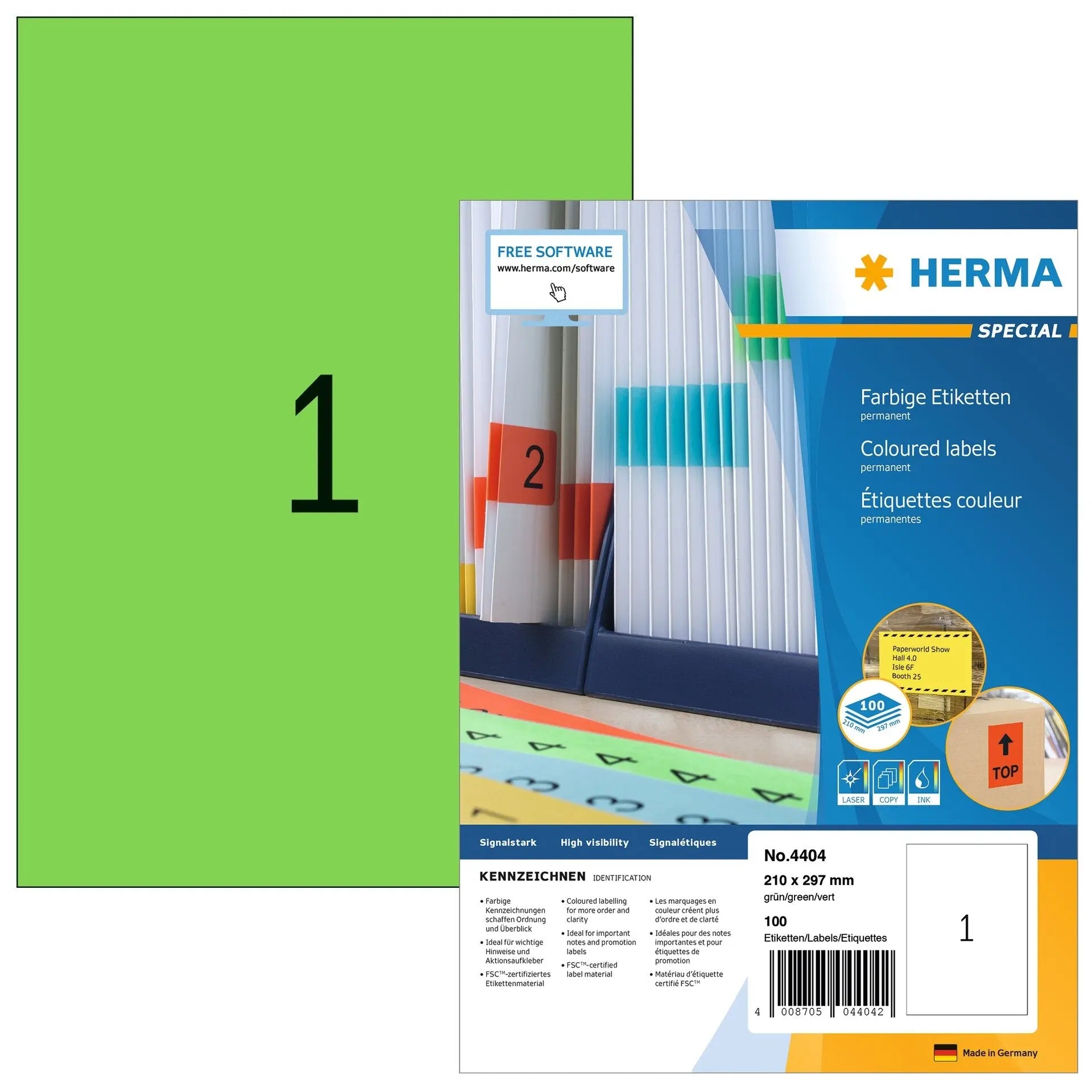 HERMA Etiketten SPECIAL 210x297mm 4404 grün,perm. 100 St./100 Bl. Idealshop