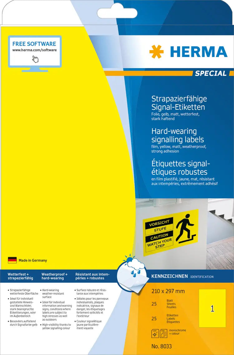 HERMA Etiketten SPECIAL 210x297mm 8033 gelb,ex.perm. 25 St./25 Bl. Idealshop