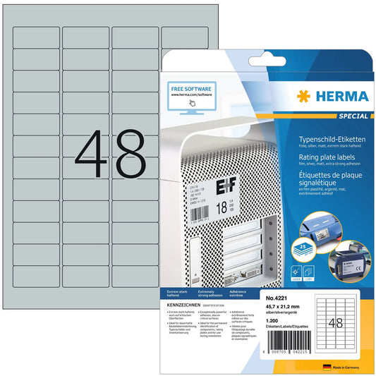 HERMA Etiketten SPECIAL 45.7x21.2mm 4221 silber,ex.per. 1200 St./25 Bl. Idealshop
