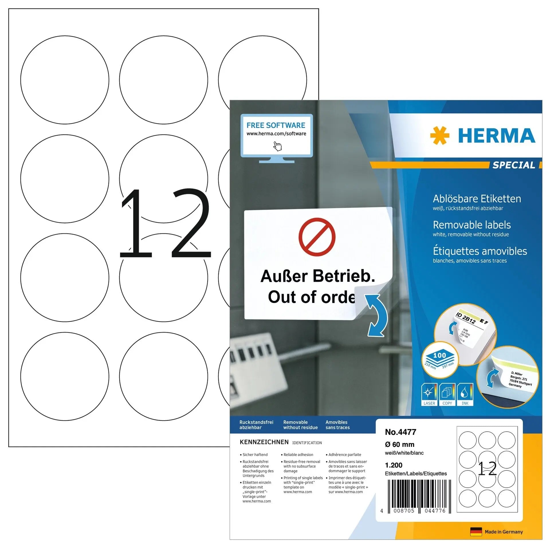HERMA Etiketten SPECIAL 60x60mm 4477 weiss,non-perm. 1200St./100Bl. Idealshop