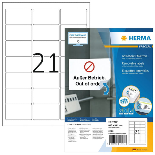 HERMA Etiketten SPECIAL 63.5x38.1mm 10301 weiss,non-perm. 2100St./100Bl. Idealshop