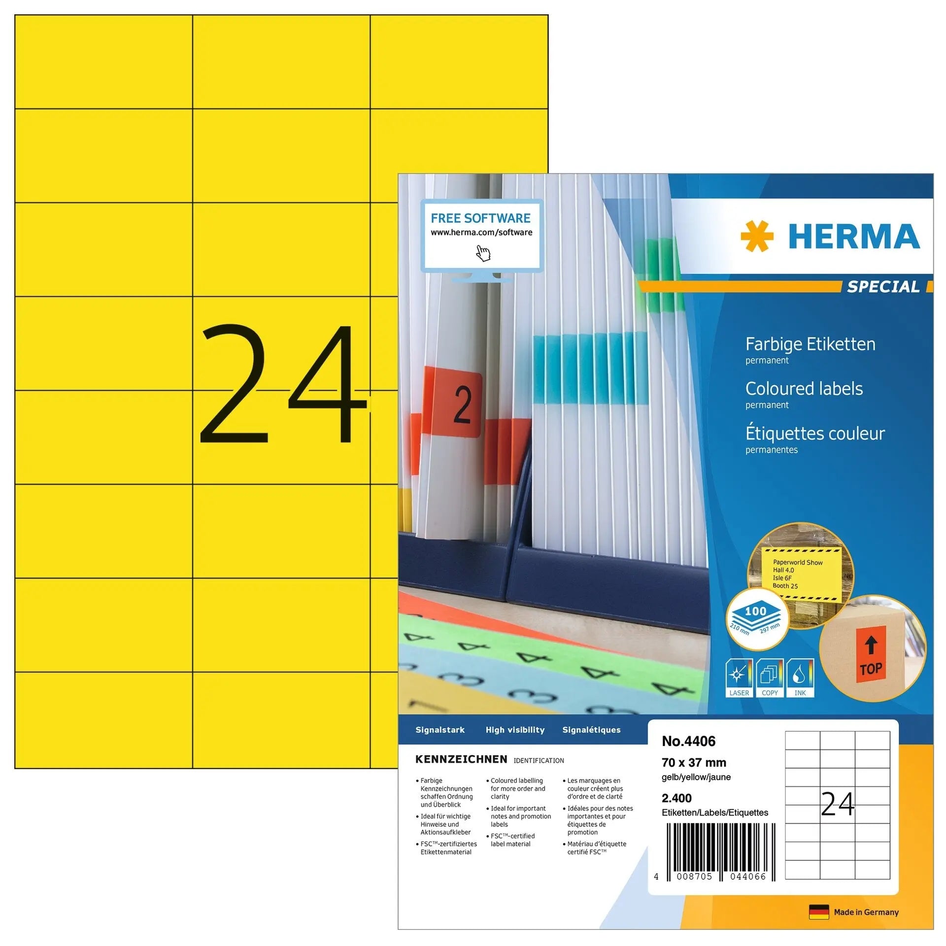 HERMA Etiketten SPECIAL 70x37mm 4406 gelb,perm. 2400 St./100 Bl. Idealshop