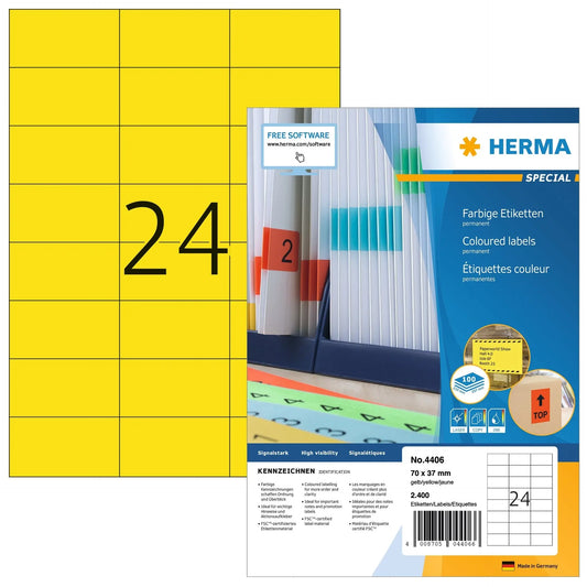 HERMA Etiketten SPECIAL 70x37mm 4406 gelb,perm. 2400 St./100 Bl. Idealshop