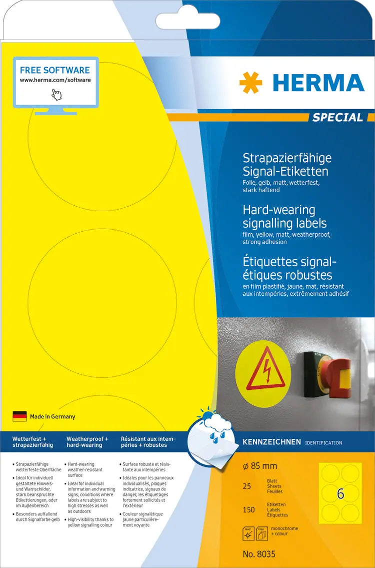 HERMA Etiketten SPECIAL 85x85mm 8035 gelb,ex.perm. 150 St./25 Bl. Idealshop