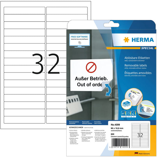 HERMA Etiketten SPECIAL 96x16.9mm 4209 weiss,non-perm. 800 St./25 Bl. Idealshop