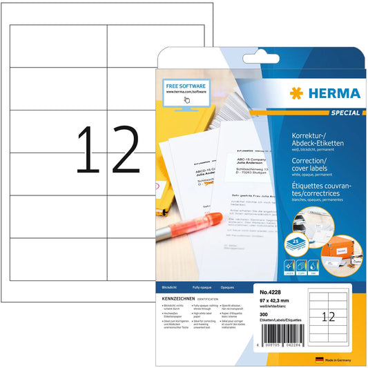 HERMA Etiketten SPECIAL 97x42.3mm 4228 weiss,perm. 300 St./25 Bl. Idealshop