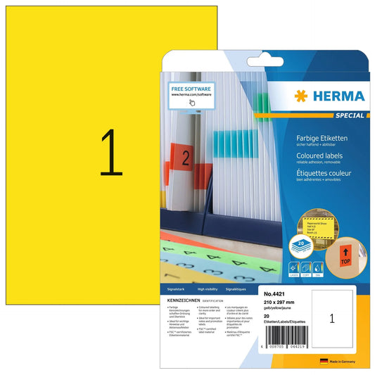 HERMA Etiketten Special A4 4421 gelb 20 Stück Idealshop