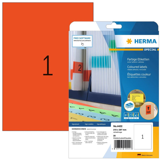 HERMA Etiketten Special A4 4422 rot 20 Stück Idealshop