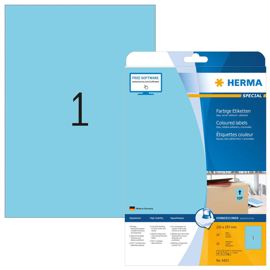 HERMA Etiketten Special A4 4423 blau 20 Stück Idealshop