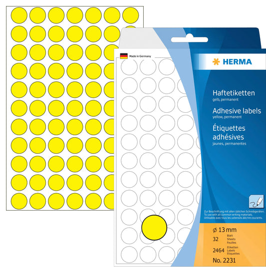 HERMA Etiketten rund 13mm 2231 gelb 2464 Stück Idealshop