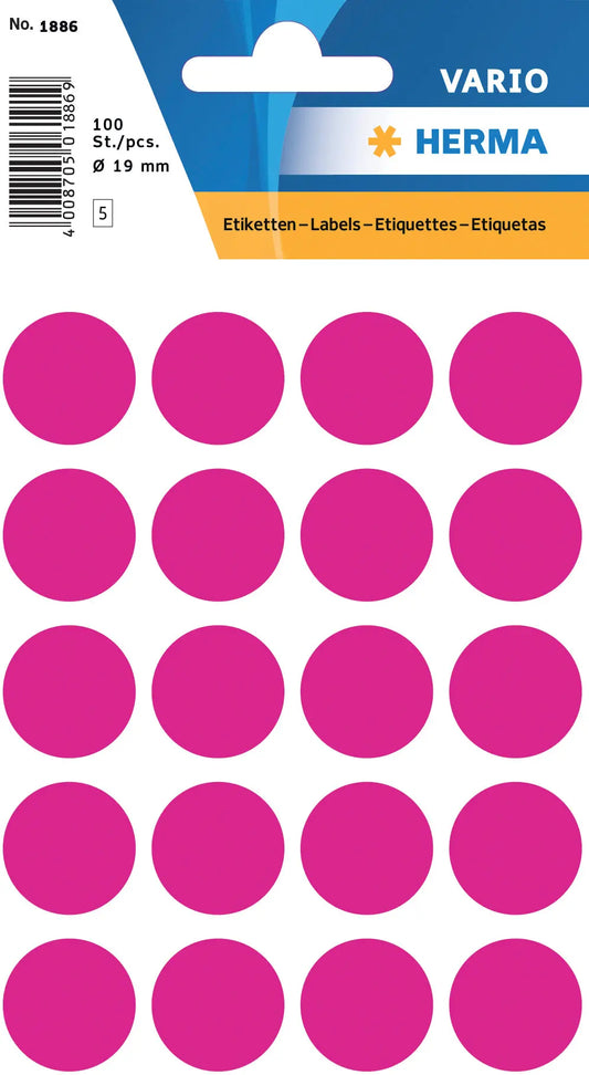 HERMA Etiketten rund 19mm 1886 pink 100 Stück Idealshop