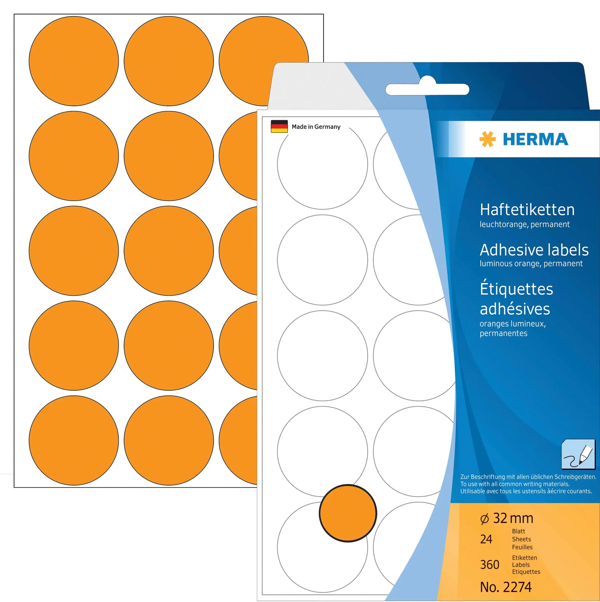 HERMA Etiketten rund 32mm 2274 orange 360 Stück Idealshop