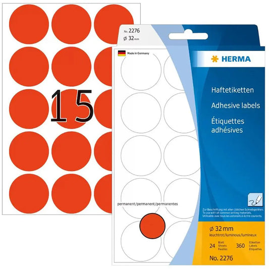HERMA Etiketten rund 32mm 2276 leuchtrot 360 Stück Idealshop