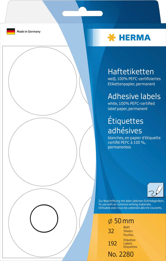 HERMA Etiketten rund 50mm 2280 weiss 192 Stück Idealshop