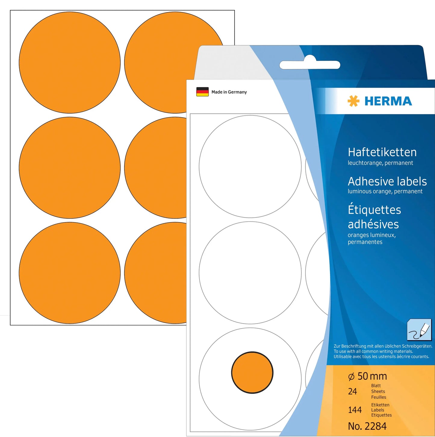 HERMA Etiketten rund 50mm 2284 orange 144 Stück Idealshop