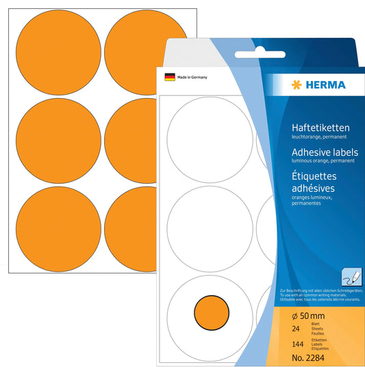HERMA Etiketten rund 50mm 2284 orange 144 Stück Idealshop