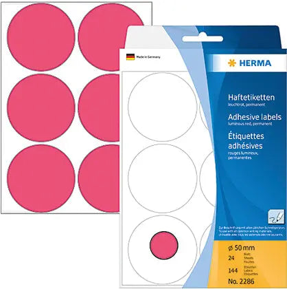 HERMA Etiketten rund 50mm 2286 leuchtrot 144 Stück Idealshop