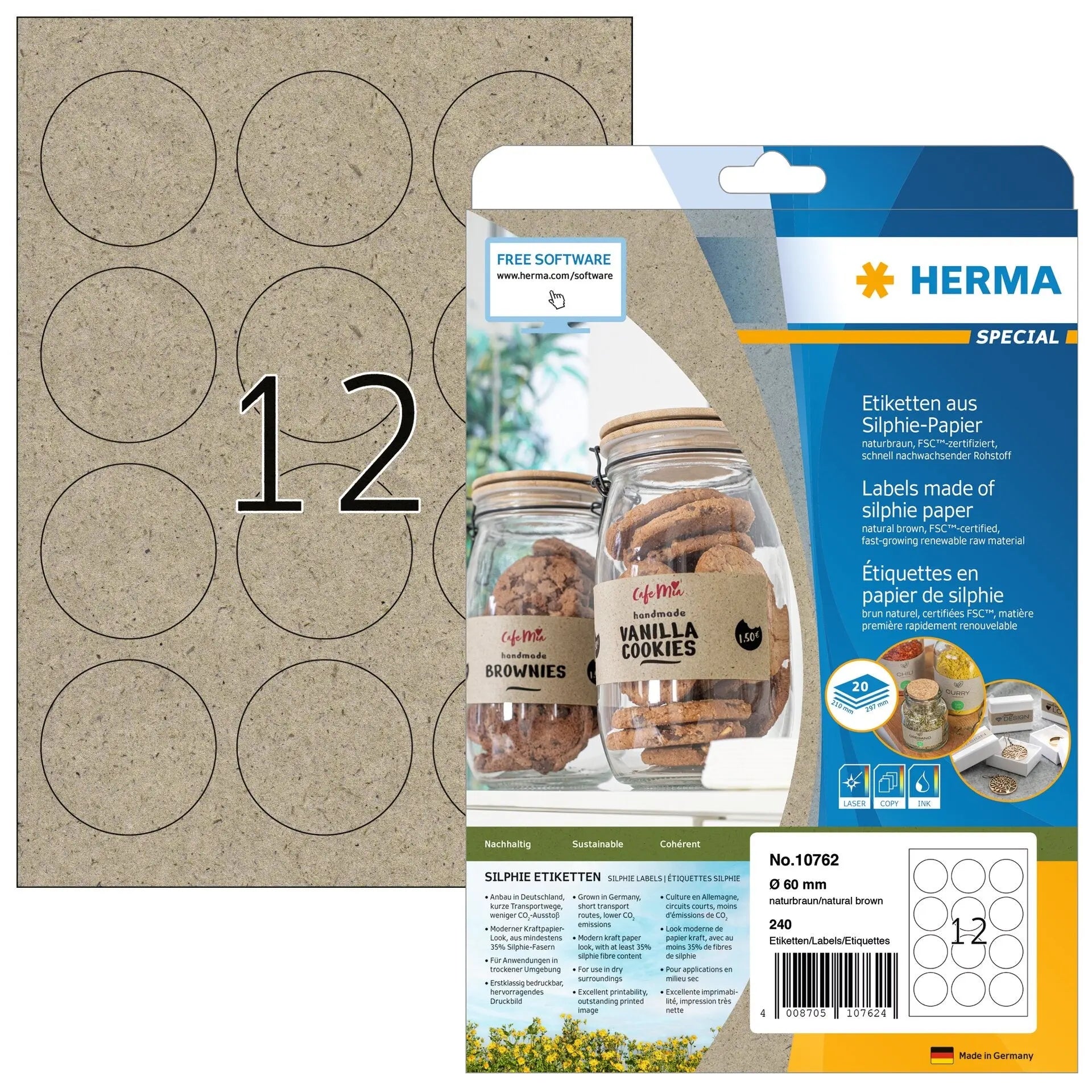 HERMA Etiketten rund 60 mm 10762 aus Silphie-Papier 240 Stück Idealshop