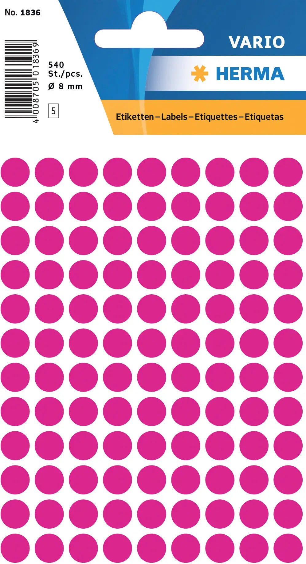 HERMA Etiketten rund 8mm 1836 pink 540 Stück Idealshop
