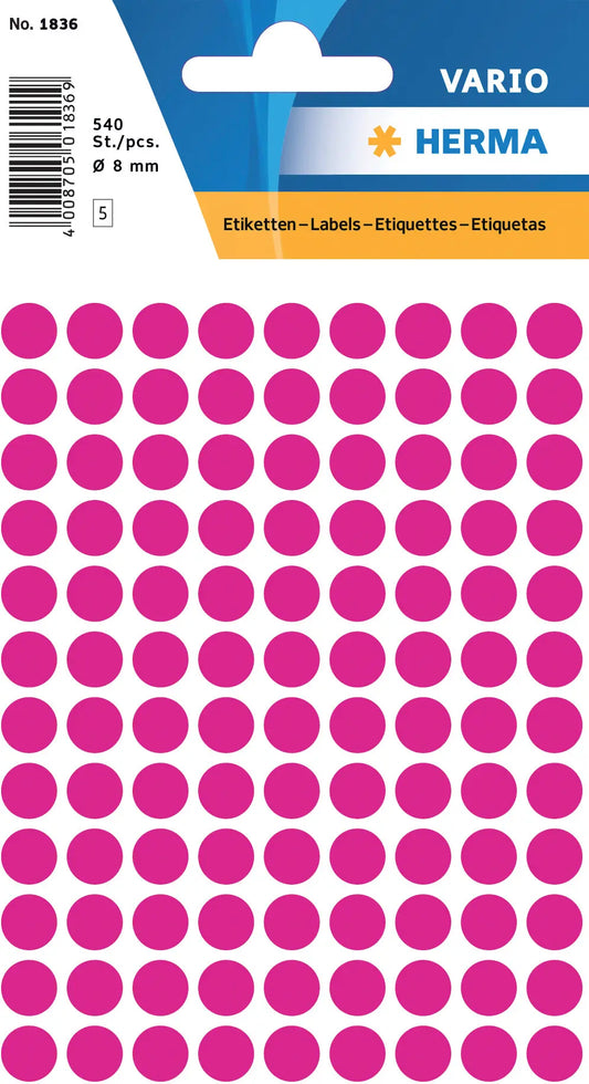 HERMA Etiketten rund 8mm 1836 pink 540 Stück Idealshop