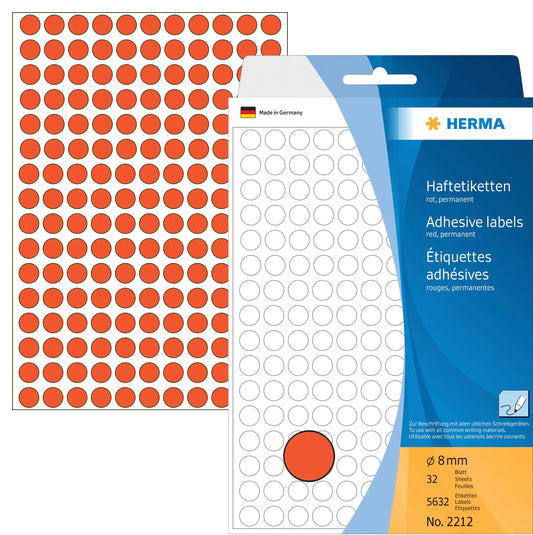 HERMA Etiketten rund 8mm 2212 rot 5632 Stück Idealshop