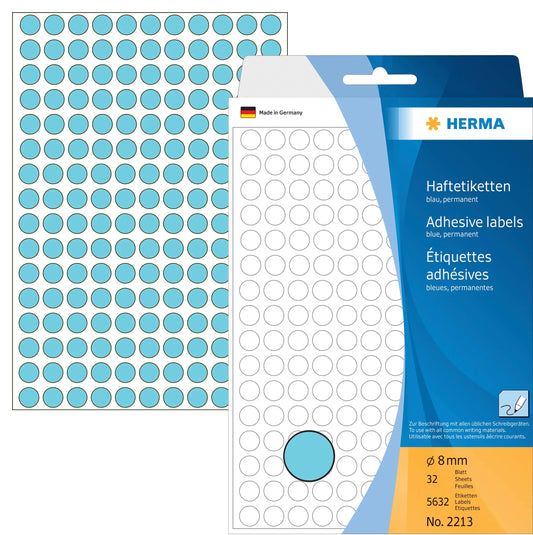 HERMA Etiketten rund 8mm 2213 blau 5632 Stück Idealshop