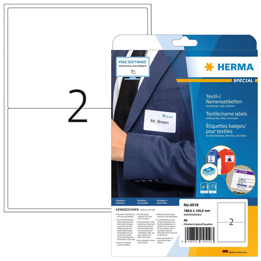 HERMA EtikettenSPECIAL 199.6x143.5mm 4519 weiss,non-perm. 40 St./20 Bl. Idealshop