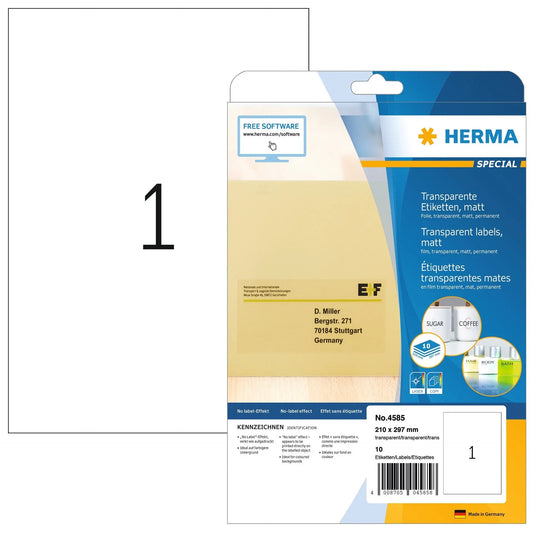 HERMA Folienetiketten 210x297mm 4585 weiss,PP matt 10 Stk./10 Bl. Idealshop