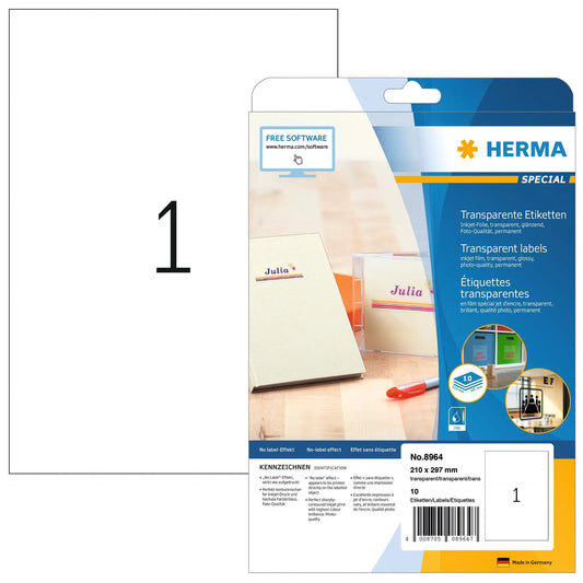 HERMA Folienetiketten 210x297mm 8964 transparent 10 St./10 Blatt Idealshop