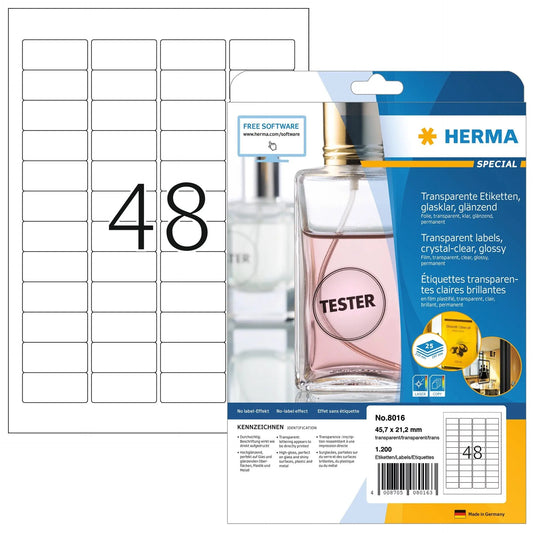 HERMA Folienetiketten 45,7x21,2mm 8016 transparent 1200 St./25 Blatt Idealshop