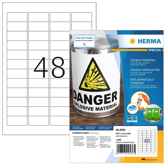 HERMA Folienetiketten 45,7x21,2mm 9536 weiss,PP matt 1920 Stk./40 Bl. Idealshop