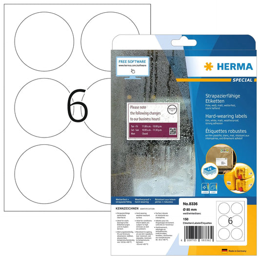 HERMA Folienetiketten 85mm 8336 weiss 150 St./25 Blatt Idealshop