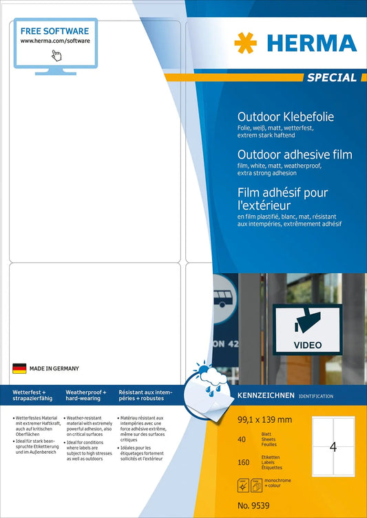 HERMA Folienetiketten 99,1x139mm 9539 weiss,PP matt 160 Stk./40 Bl. Idealshop