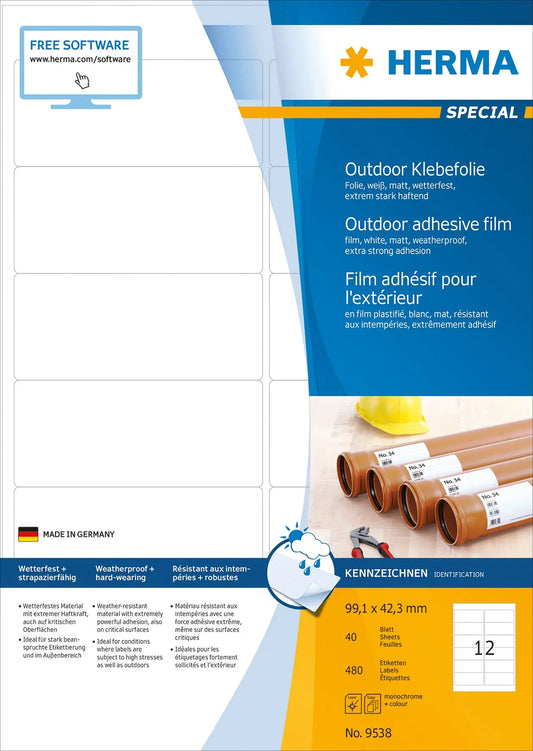 HERMA Folienetiketten 99,1x42,3mm 9538 weiss,PP matt 480 Stk./40 Bl. Idealshop