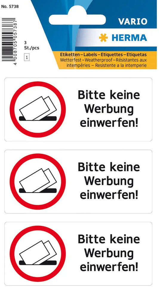 HERMA Hinweis-Etiketten 5738 keine Reklame 3 Stück Idealshop