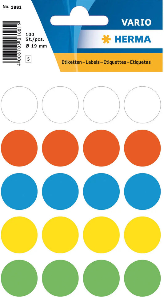 HERMA Markierungspunkte 19mm 1881 farbig ass. 100 Stück Idealshop
