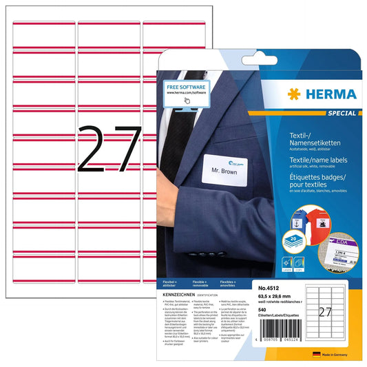 HERMA Namensetiketten 63,5x29,6mm 4512 weiss 540 Stk./20 Bl. Idealshop