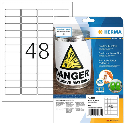 HERMA Outdoor Etikett.PP 45,7x21,2mm 9531 weiss 480 St./10 Blatt Idealshop