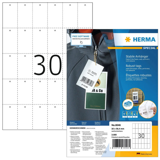 HERMA Special Anhänger 35x59,4mm 8046 weiss 3000 Stück Idealshop