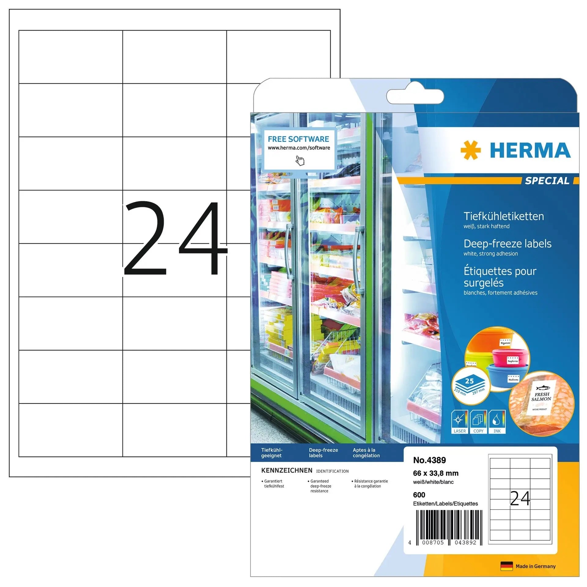 HERMA Tiefkühletiketten 66x33.8mm 4389 weiss,perm. 600 St./25 Bl. Idealshop